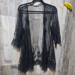 Maurices Black Mesh Lace Kimono Cardigan XL Neutral Trendy Summer Coastal Cruise
